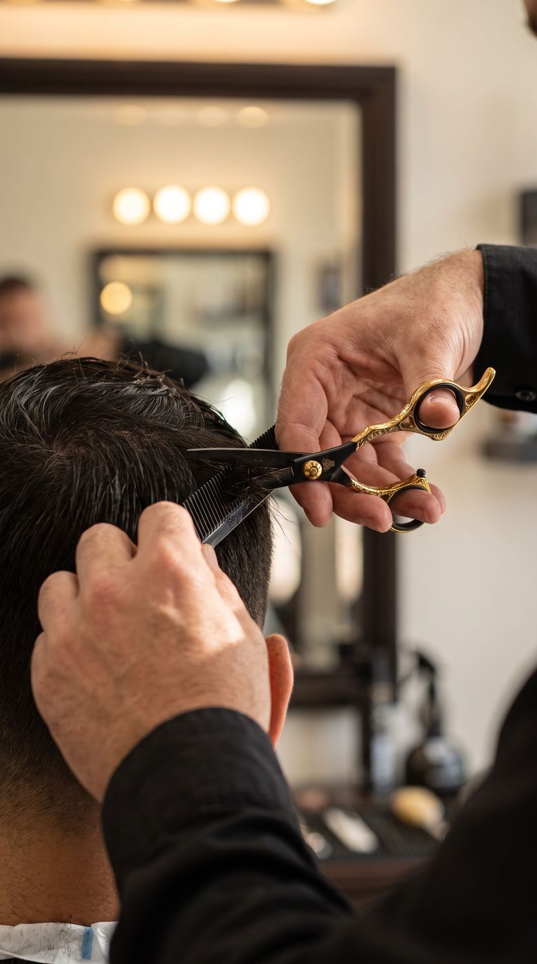 Classic gold offset scissors in use