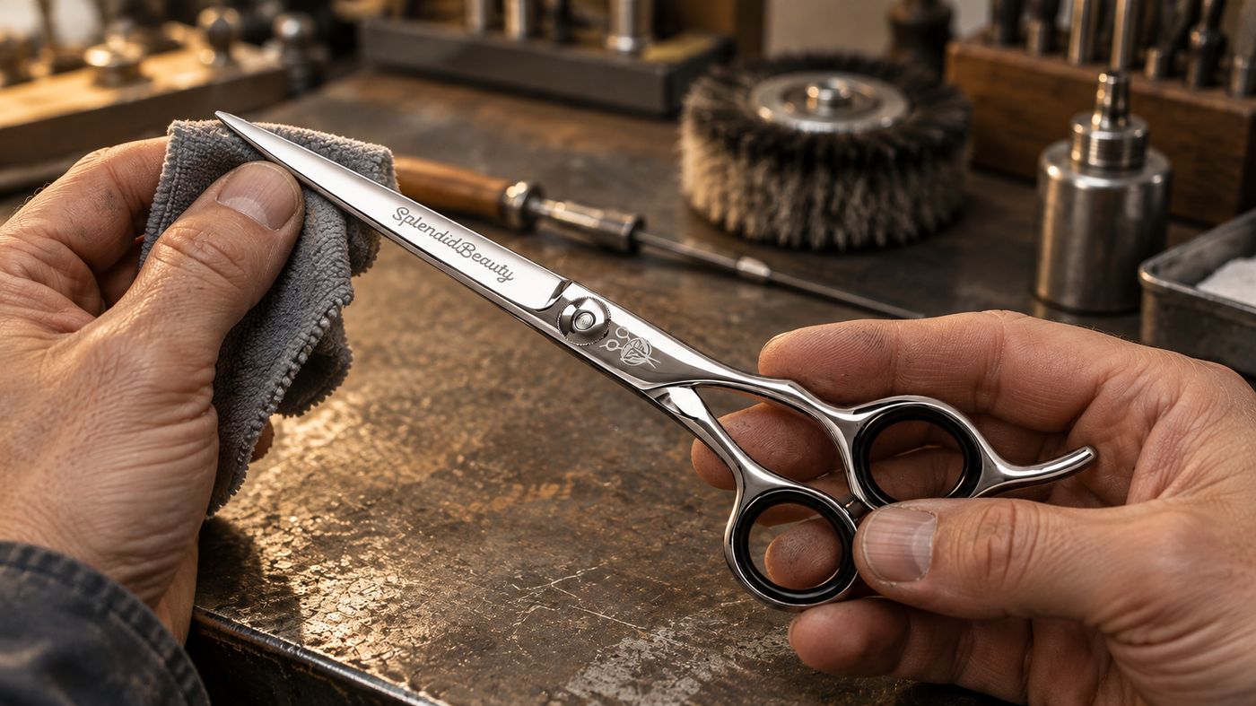 Craftsman hand-polishing a Splendid Beauty scissor
